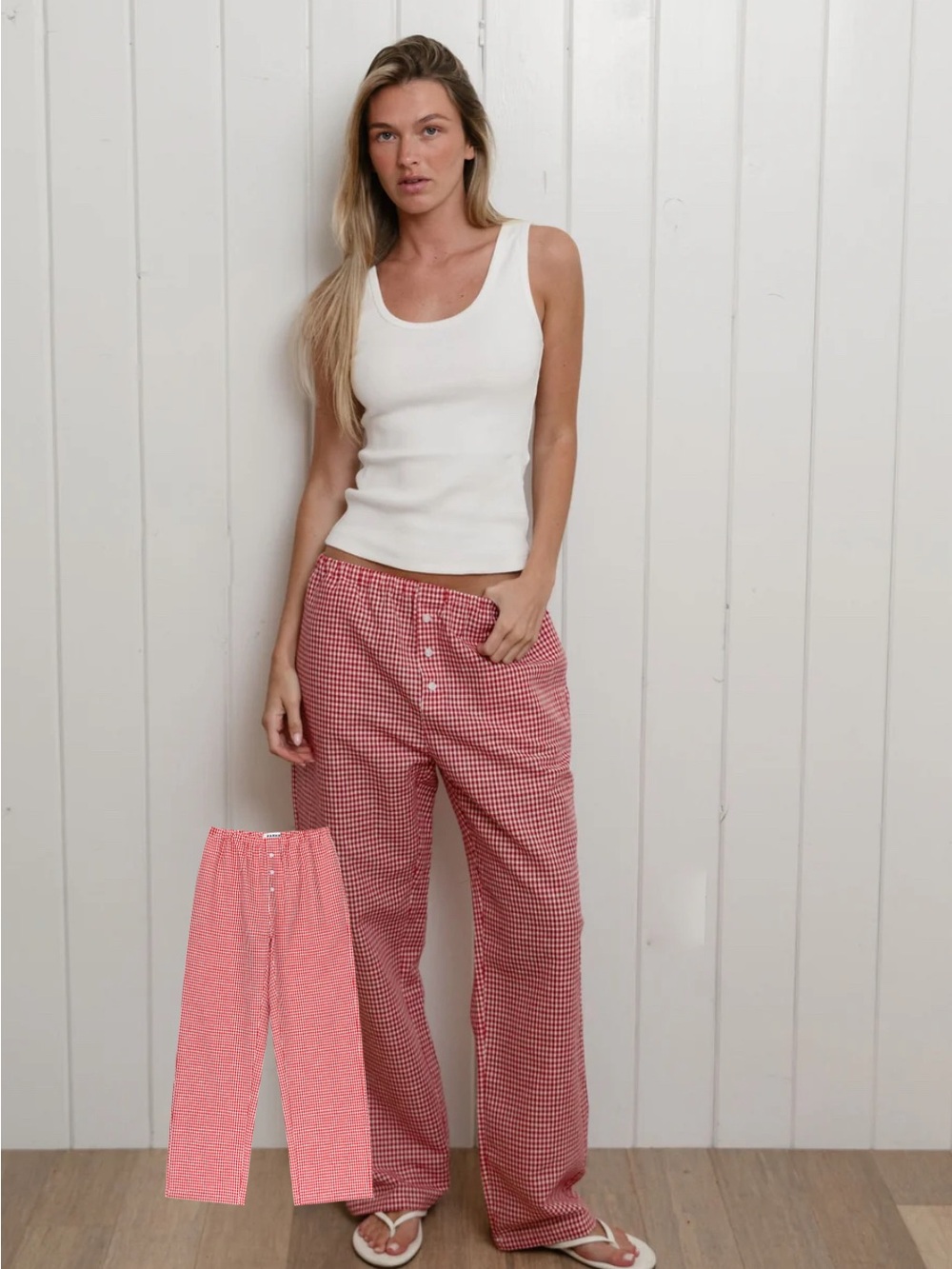 Parke 2026 Coastal Collection Red Gingham Linen Pants size xs